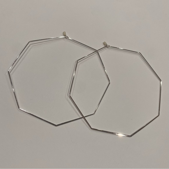 FOREVER 21 Large Thin Silver Octagon Dangly Dangle Hoop Earrings - Picture 4 of 7